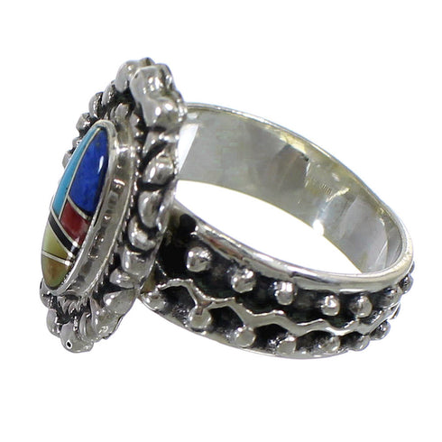 Multicolor Inlay Southwestern Silver Ring Size 6-3/4 EX56238